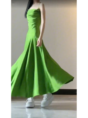 A line Spaghetti Straps Green Holiday Dress Satin Birthday Dresses Birthday Outfits SD1293